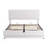 Queen Size Upholstered Bed With Hydraulic Storage System And LED Light, Modern Platform Bed With Sockets And USB Ports