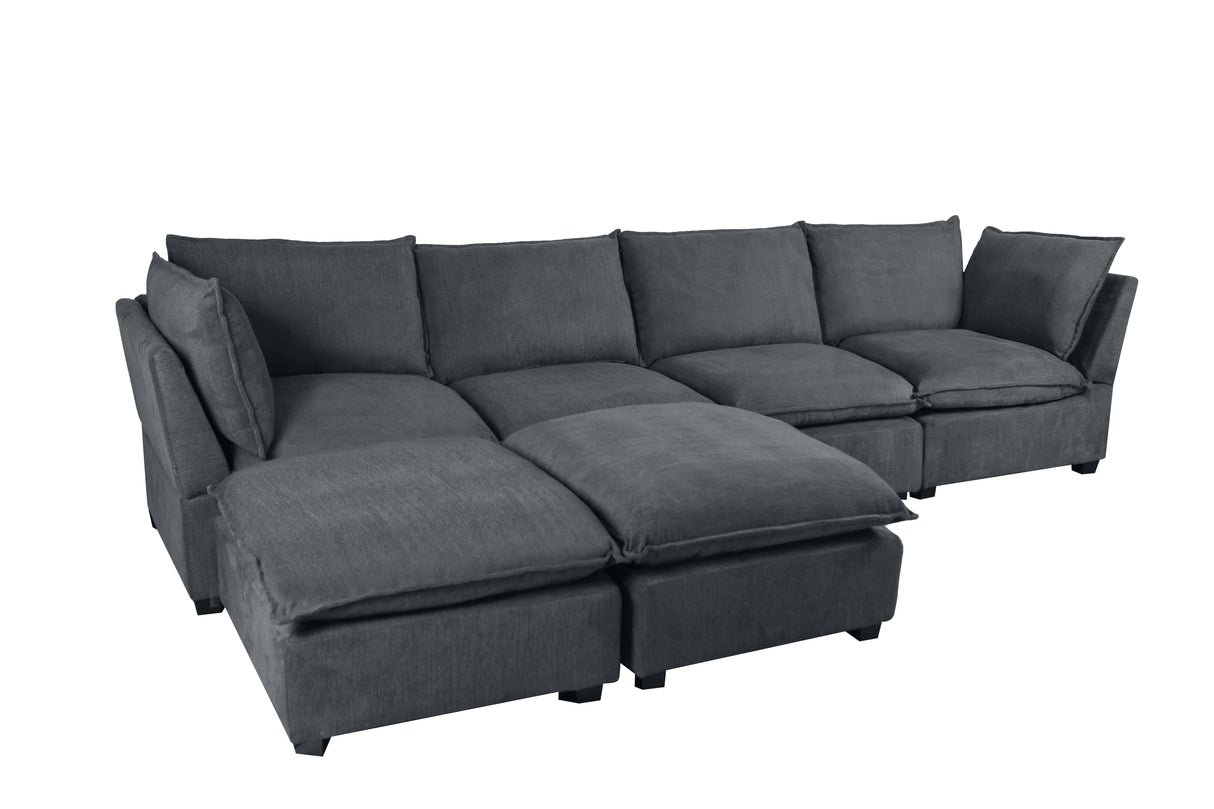 130" Linen Modular Sofa Sectional with Two Ottomans - Gray