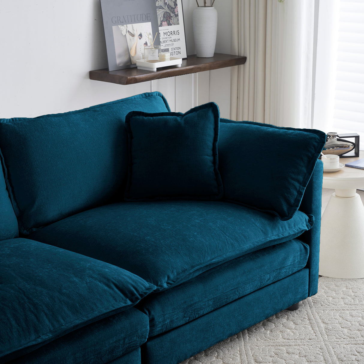 Modern Extra Deep Living Room Set Including Sofa, Love Seat and Chair - Blue Chenille