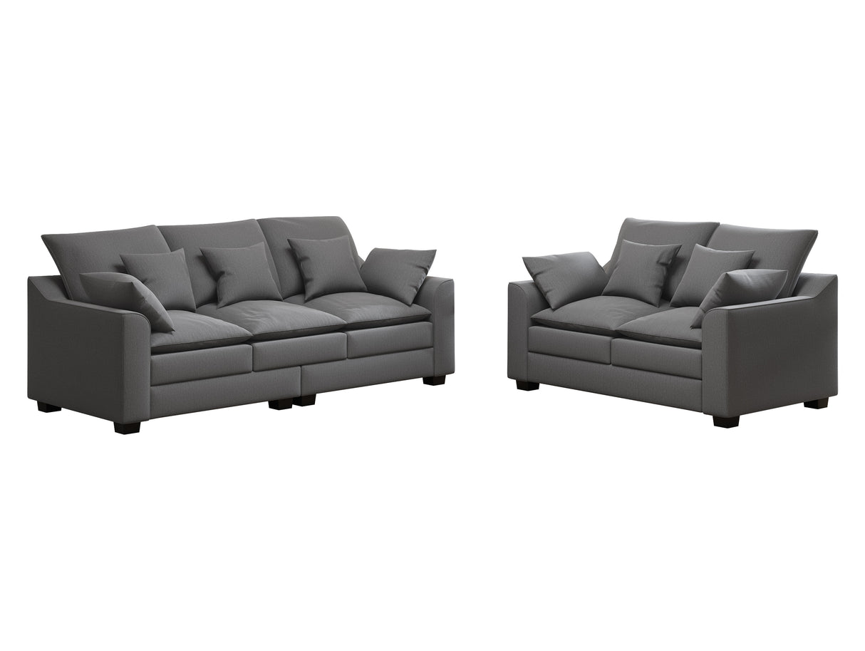 2 Piece Living Room Set Including Sofa and Love seat with Pillows - Grey