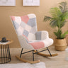 Accent Rocking Chair, Mid-Century Fabric Rocker Chair With Wood Legs And Patchwork Linen For Livingroom Bedroom