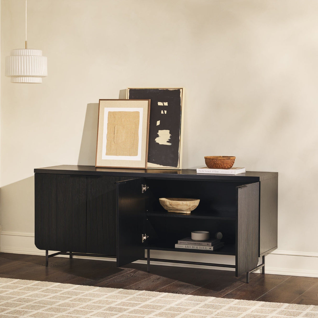 Modern Scandi Fluted Door Sideboard - Black