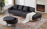 107" Contemporary Sofa with a Round Storage Ottoman and Three Removable Pillows - Black