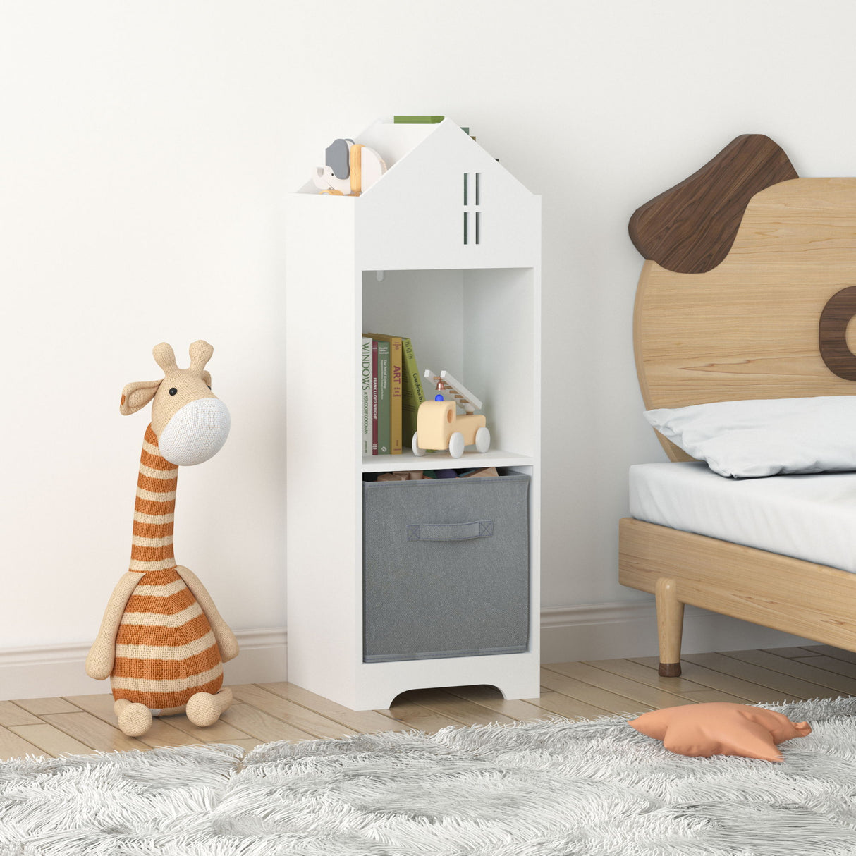 Kids House Bookcase With Storage - White / Gray