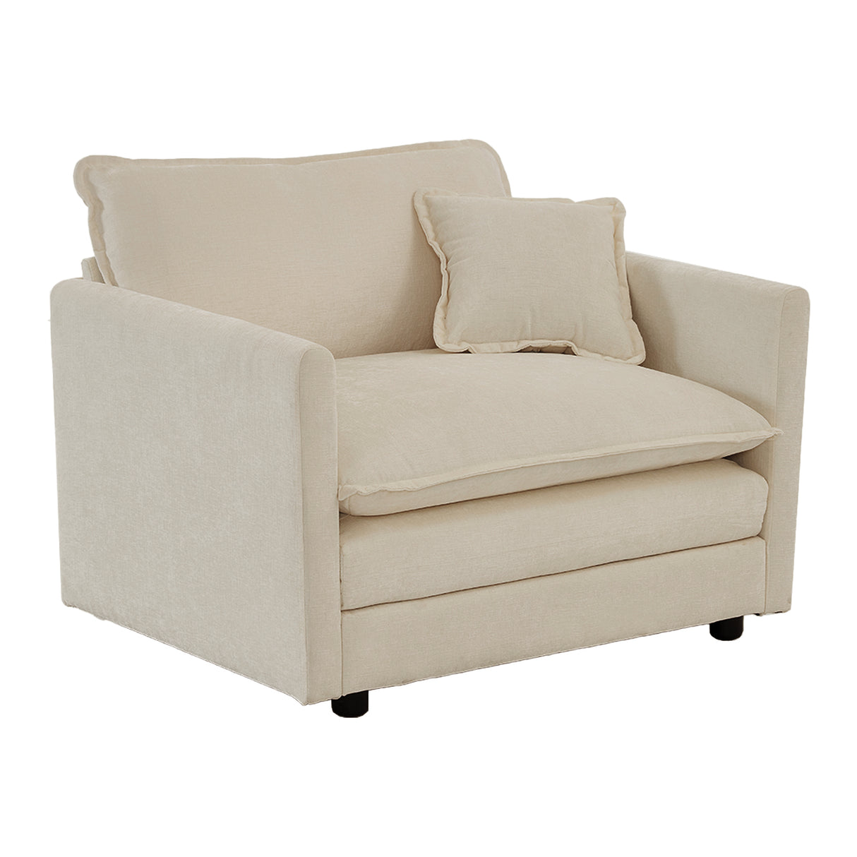 3 Pc Living Room Set with Sofa and Two Chairs, Beige Chenille