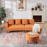 107" Contemporary Sofa with a Round Storage Ottoman and Three Removable Pillows - Orange