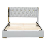 Full Size Upholstered Platform Bed with Metal Strips, Off-white