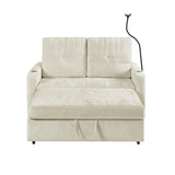 53.9" Modern Sleeper Loveseat with Adjustable Backrest, Two Cup Holders, Phone Holder, Three Charging Ports and Side Storage Pocket , Beige