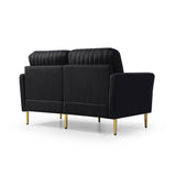 Black Velvet 2 Piece Living Room Set with Metal Legs  and pillows - Black