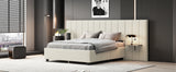 Queen Size Upholstered Platform Bed with Tall Headboard, Beige