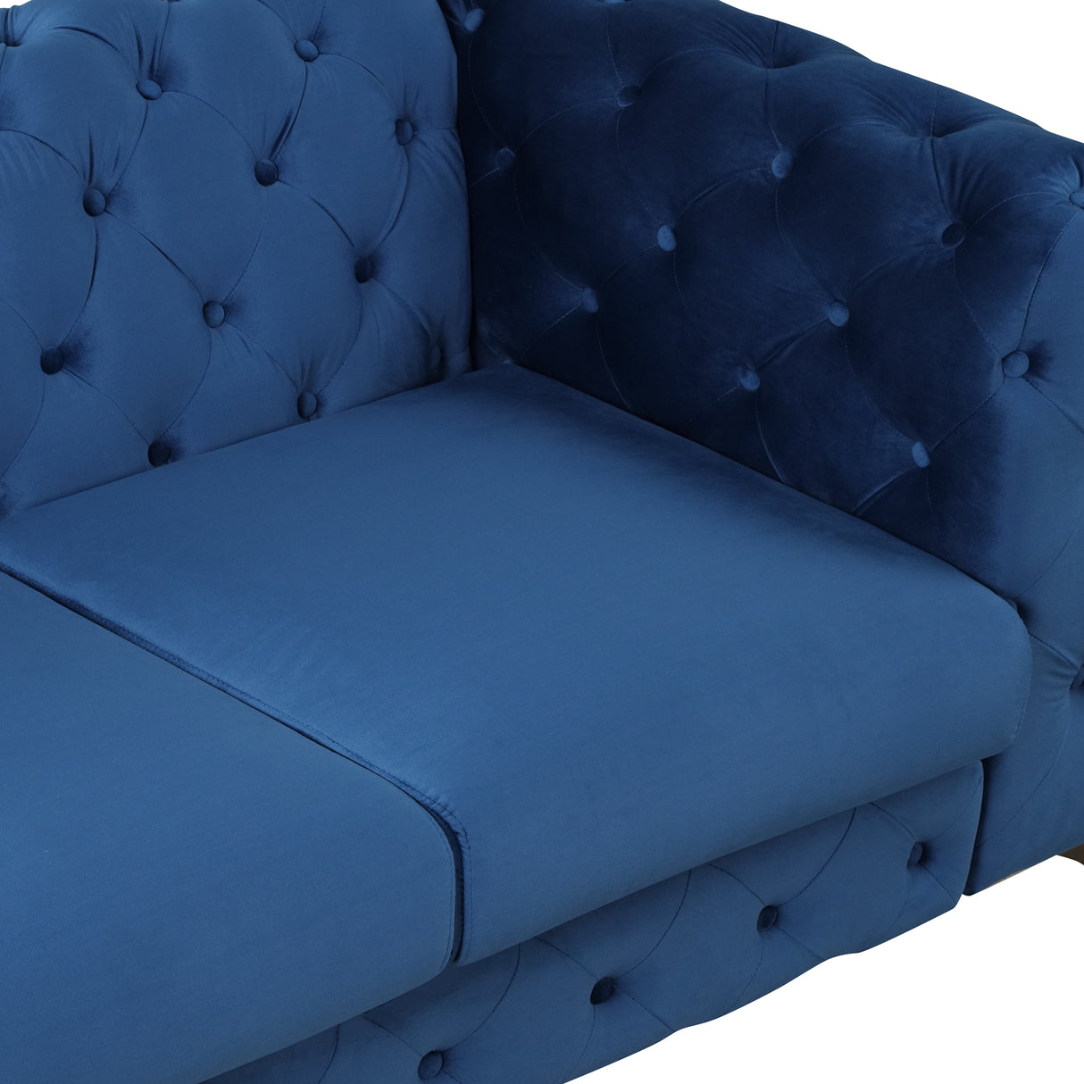 85.5" Velvet Upholstered Sofa with Sturdy Metal Legs, Blue