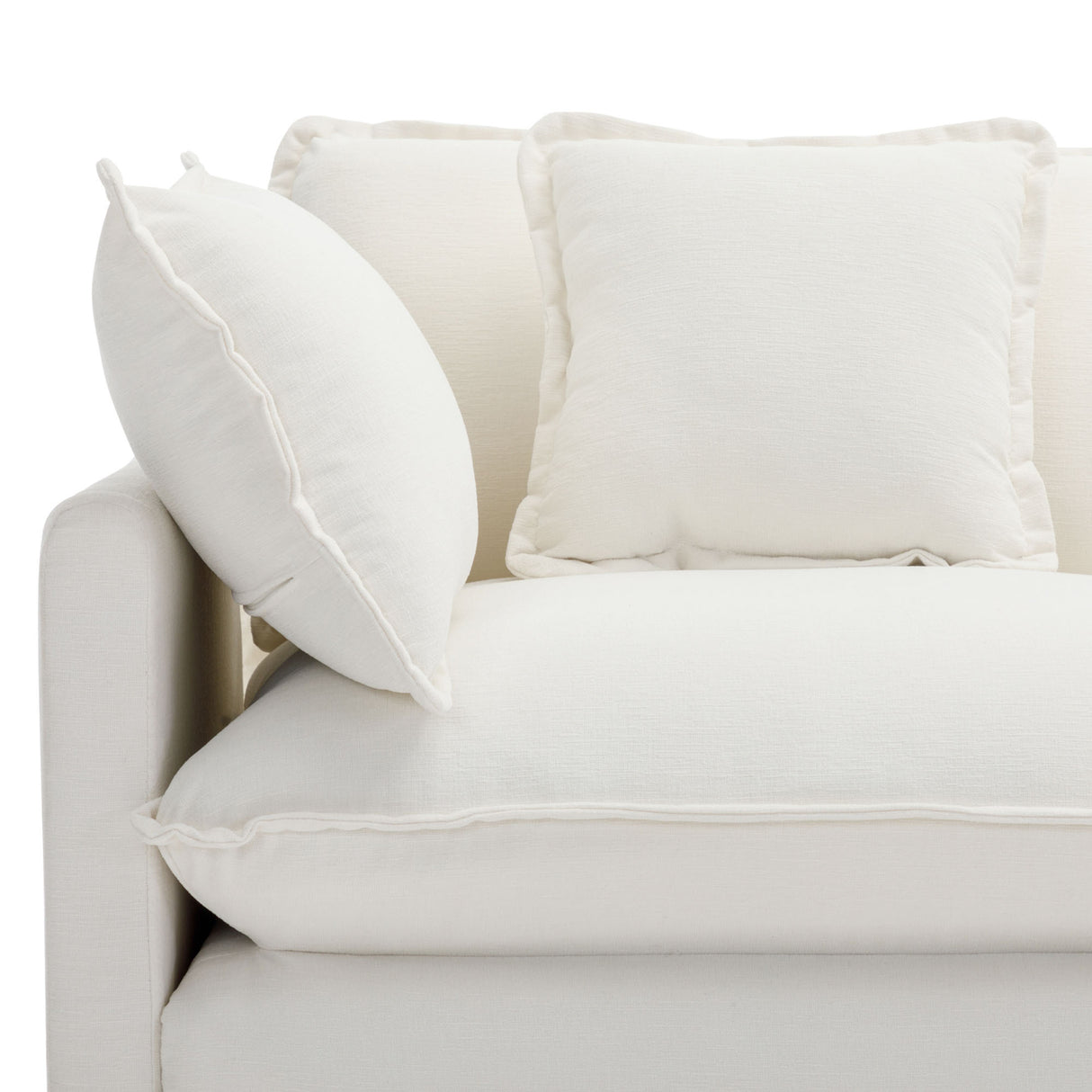 112.2" Chenille Upholstered Sofa with Ottoman and 5 Pillows - Off White