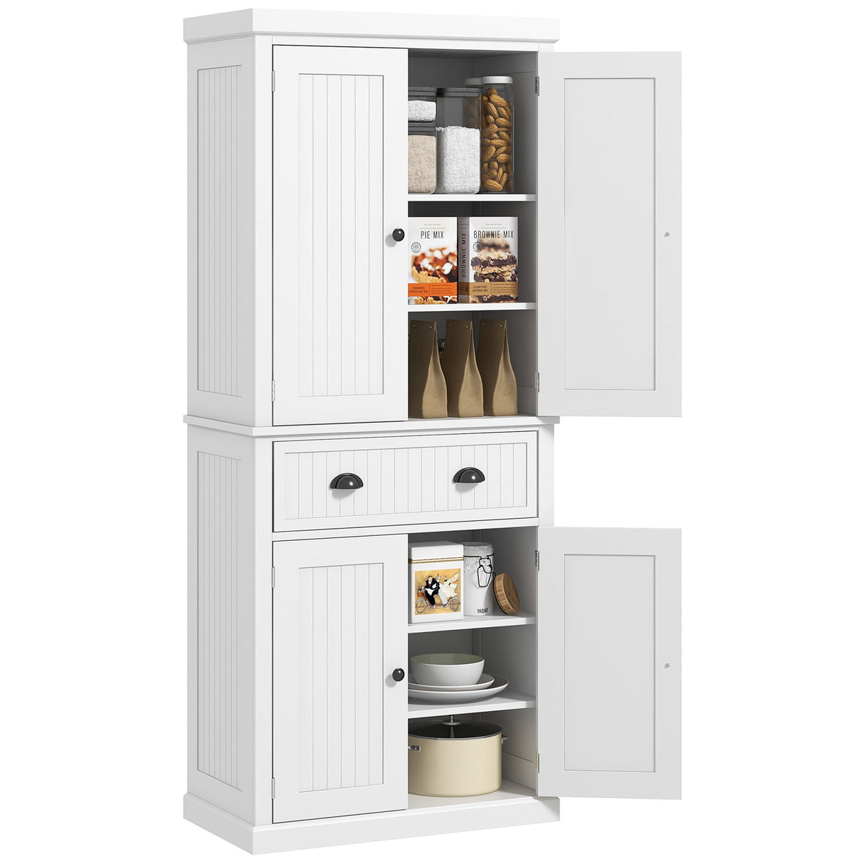 Homcom - 72" Kitchen Pantry, With Drawer, Doors And Adjustable Shelves - White