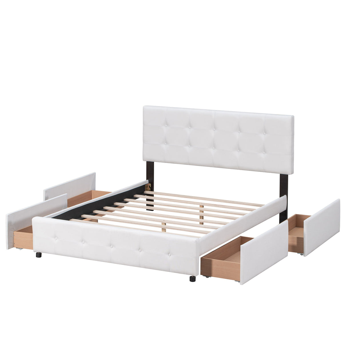 Upholstered Platform Bed With Classic Headboard And 4 Drawers, No Box Spring Needed