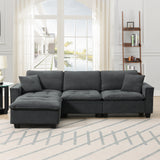 Modern Sectional Sofa with Pillow sand Ottoman - Dark Gray