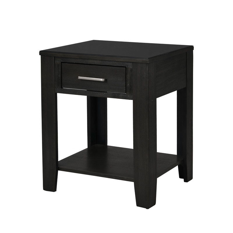 Bruno - 20" Wooden Side Table With Tempered Glass Top And Drawer - Ash Gray