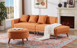 107" Contemporary Sofa with a Round Storage Ottoman and Three Removable Pillows - Orange