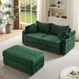 72.8" Modern Style Loveseat with Storage Space, Movable Ottoman, Two USB Ports, Two Cup Holders and Phone Holder - Green