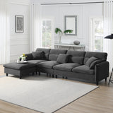 Modern  Sectional Sofa with Pillows and Ottoman - Gray