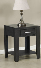 Bruno - 20" Wooden Side Table With Tempered Glass Top And Drawer - Ash Gray