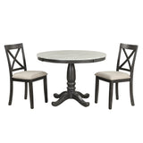 5 Piece Dining Set with Upholstered chairs - Brown/White