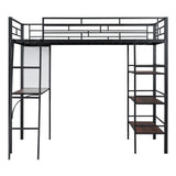 Loft Metal Bed With 3 Layers Of Shelves And Desk, Stylish Metal Frame Bed With Whiteboard