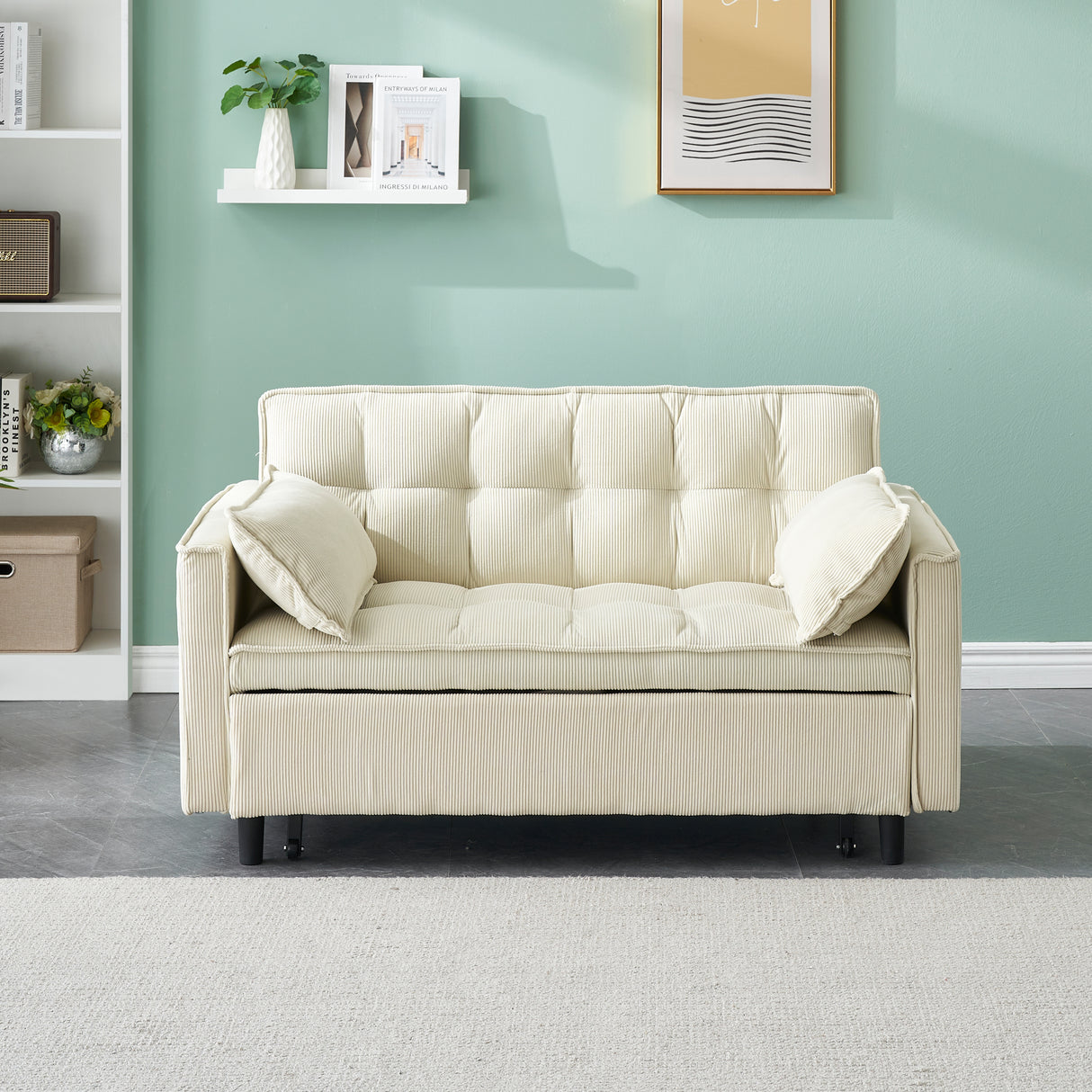 54.30-inch Love Seat with Pull Out Bed - beige