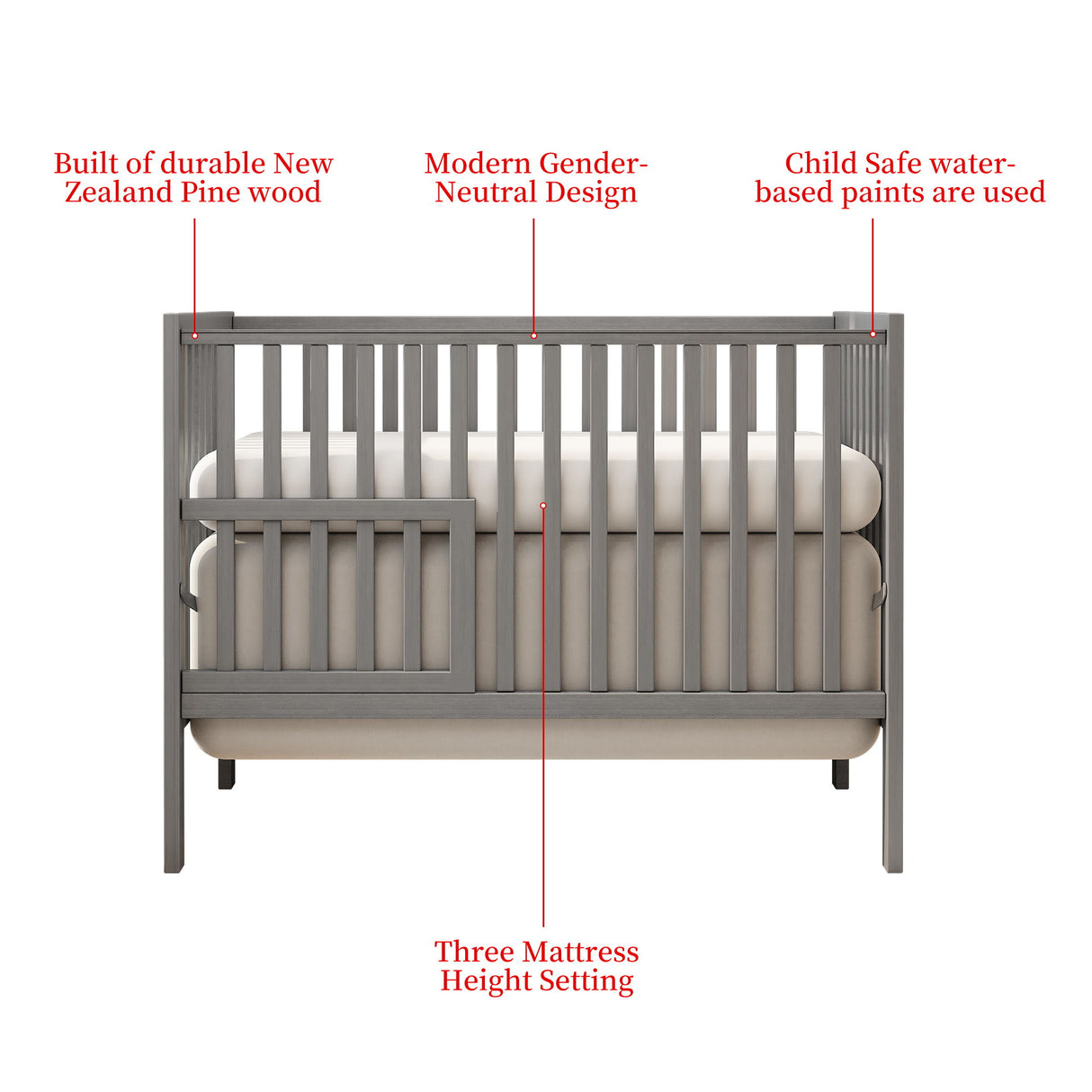 Crib 5 In 1 Convertible, Converts From Baby Crib To Toddler Bed, Fits Standard Full Size Crib Mattress