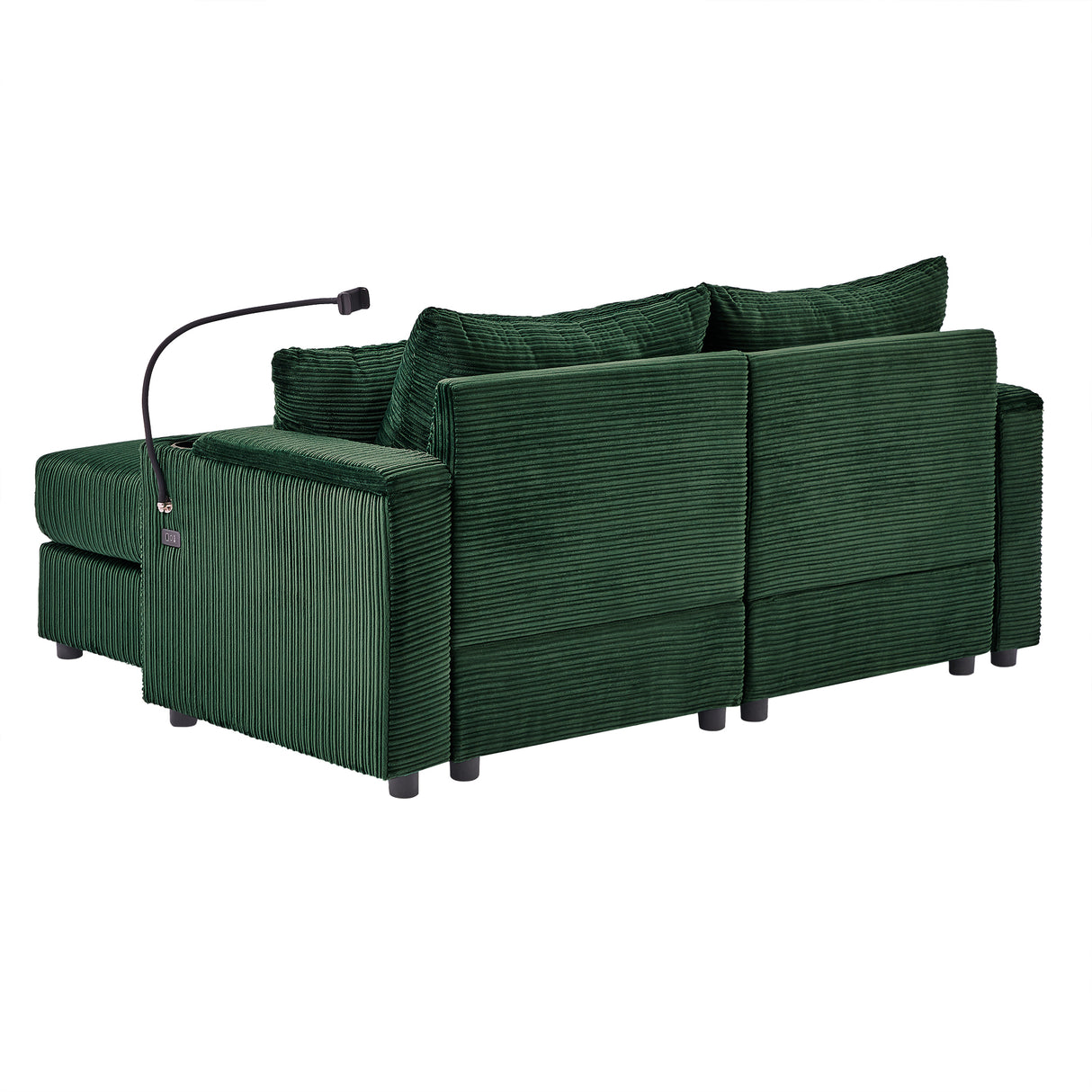 72.8" Modern Style Loveseat with Storage Space, Movable Ottoman, Two USB Ports, Two Cup Holders and Phone Holder - Green