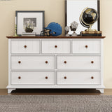 Seven Drawer Dresser - White / Walnut