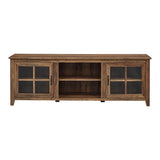 Modern Farmhouse 2 Door Glass Windowpane 70" TV Stand For 80" TVs - Rustic Oak