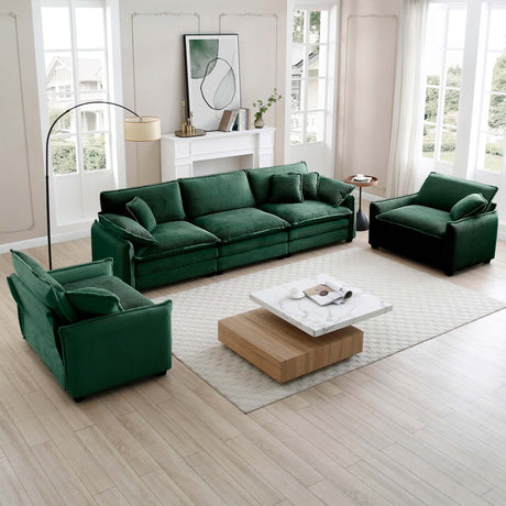 3 Piece Living Room Set in Corduroy Fabric - Green