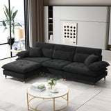 L shaped Sectional Sofa with Cloud Chenille Fabric and Ottoman - Black