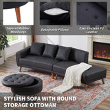 107" Contemporary Sofa with a Round Storage Ottoman and Three Removable Pillows - Black