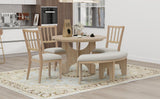 TREXM 5-Piece Dining Set with Curved Bench  and Side Chairs (Natural Wood Wash)