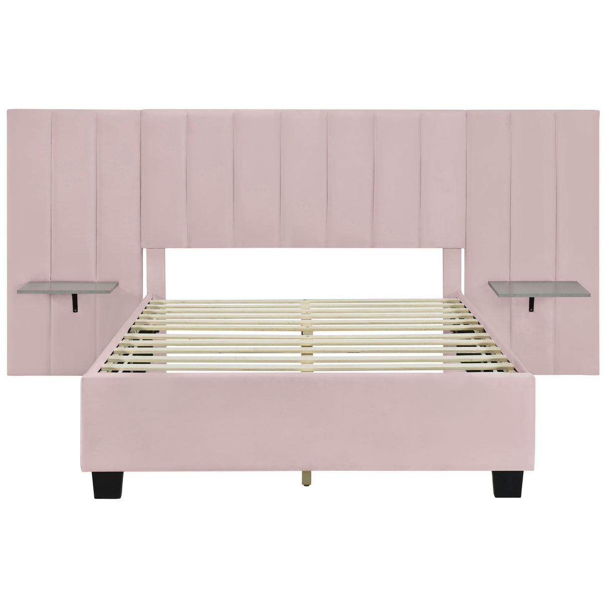 Full Size Upholstered Platform Bed with Tall Headboard, Pink