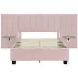 Full Size Upholstered Platform Bed with Tall Headboard, Pink