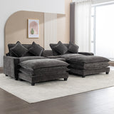 112.6" Chenille Upholstered Sofa with Two Ottomans, Two USB Ports, Two Cup Holders and Large Storage Box -Dark Gray