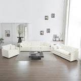 3 Piece Extra Deep Seat Living Room Set with Sofa, Love Seat and Chair - White