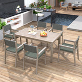 Outdoor Dining Set with Rattan Backrest and Removable Cushions for Patio and Backyard - White Washed