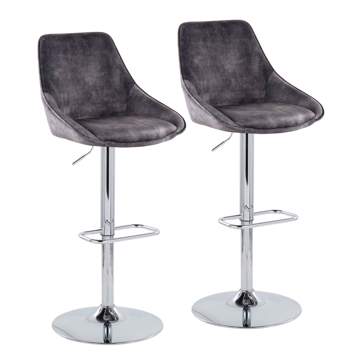 Diana - Contemporary Adjustable Barstool With Swivel With Rounded Rectangle Footrest (Set of 2) - Chrome / Gray