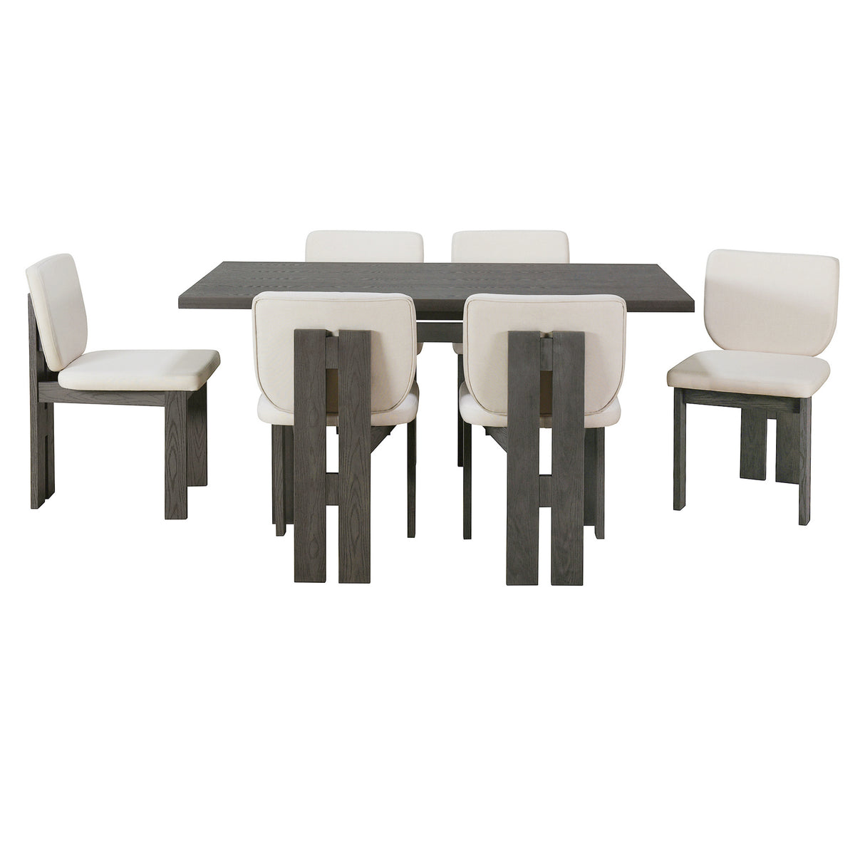 TREXM 7-Piece Retro Dining Set With Trestle Base and 6 Upholstered Chairs (Grey)