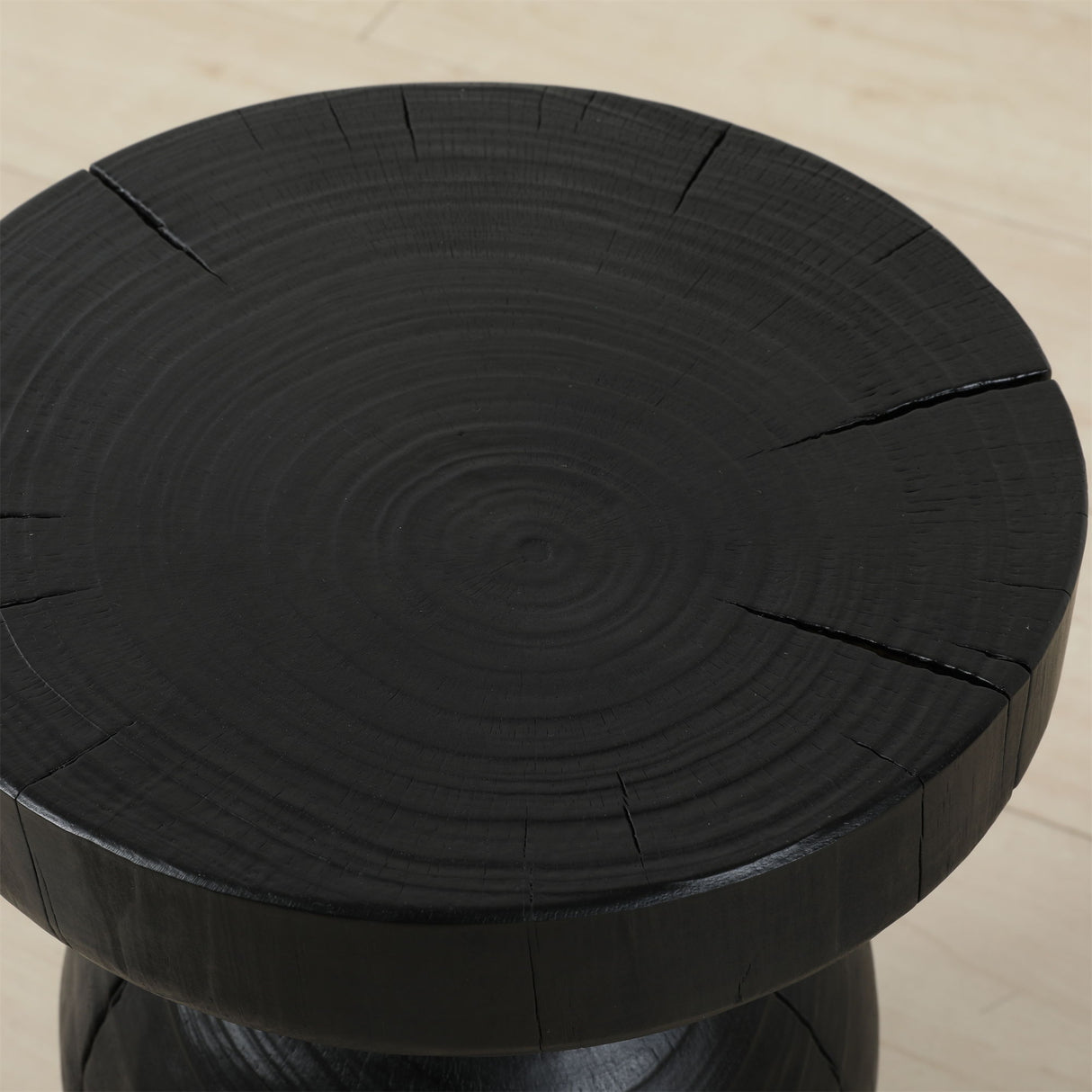 Solid Pine Wood Wide Round Contemporary Side Table - Black