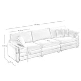 3 Piece Living Room Set with Soft Cushions and Pillows in Corduroy Fabric - Off White