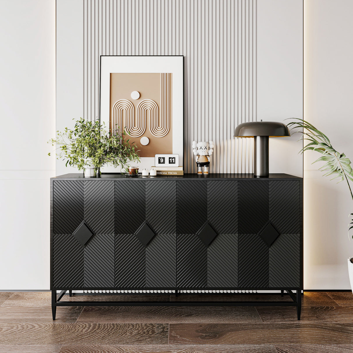 Accent Lacquered 4 Door Accent Cabinet - Matte Black