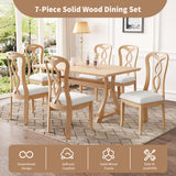 7-Piece Trestle Dining Room Set with Upholstered Dining Chairs - Natural Wood