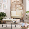 Outdoor Garden Wicker Egg Chair And Footstool Patio Chaise, With Cushions, Outdoor Indoor Basket Chair