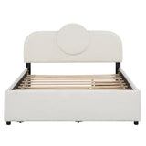 Queen Size Upholstered Platform Bed with Multi-functional Headboard, Trundle and 2 Drawers, White