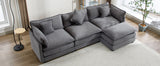 112.2" Chenille Upholstered Sofa with Ottoman and 5 Pillows - Gray