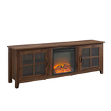 Modern Farmhouse 2 Door Glass Windowpane 70" Fireplace TV Stand For 80" TVs